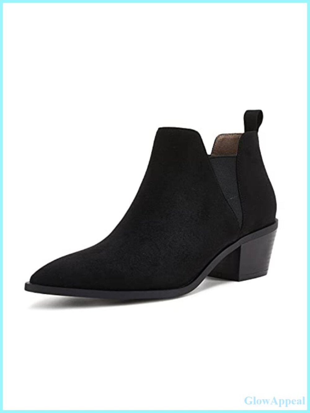 Faux Suede Pointed Toe Chunky Heel Slip On Ankle Booties